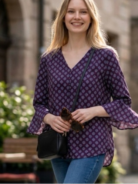 41 Hawthorn Tops - 41 Hawthorn Dania Tie Detail Bell Sleeve Blouse Size L Purple Oversized Roomy